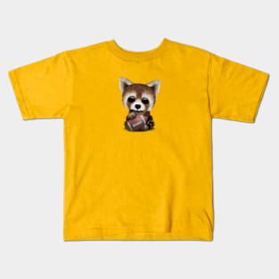 Cute Baby Red Panda Playing With Football Kids T-Shirt